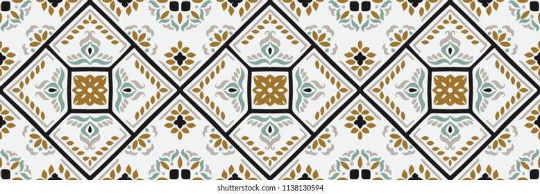 Talavera pattern.  Azulejos portugal. Turkish ornament. Moroccan tile mosaic. Spanish porcelain. Ceramic tableware, folk print. Spanish pottery. Ethnic background. Mediterranean seamless  wallpaper.