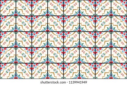 Talavera pattern.  Azulejos portugal. Turkish ornament. Moroccan tile mosaic. Spanish porcelain. Ceramic tableware, folk print. Spanish pottery. Ethnic background. Mediterranean seamless  wallpaper.