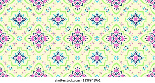 Talavera pattern.  Azulejos portugal. Turkish ornament. Moroccan tile mosaic. Spanish porcelain. Ceramic tableware, folk print. Spanish pottery. Ethnic background. Mediterranean seamless  wallpaper.