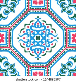 Talavera pattern.  Azulejos portugal. Turkish ornament. Moroccan tile mosaic. Spanish porcelain. Ceramic tableware, folk print. Spanish pottery. Ethnic background. Mediterranean seamless  wallpaper.