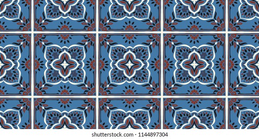 Talavera pattern.  Azulejos portugal. Turkish ornament. Moroccan tile mosaic. Spanish porcelain. Ceramic tableware, folk print. Spanish pottery. Ethnic background. Mediterranean seamless  wallpaper.
