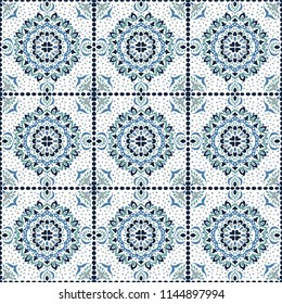 Talavera pattern.  Azulejos portugal. Turkish ornament. Moroccan tile mosaic. Spanish porcelain. Ceramic tableware, folk print. Spanish pottery. Ethnic background. Mediterranean seamless  wallpaper.