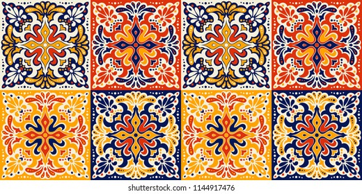 Talavera pattern.  Azulejos portugal. Turkish ornament. Moroccan tile mosaic. Spanish porcelain. Ceramic tableware, folk print. Spanish pottery. Ethnic background. Mediterranean seamless  wallpaper.