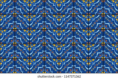 Talavera pattern.  Azulejos portugal. Turkish ornament. Moroccan tile mosaic. Spanish porcelain. Ceramic tableware, folk print. Spanish pottery. Ethnic background. Mediterranean seamless  wallpaper.