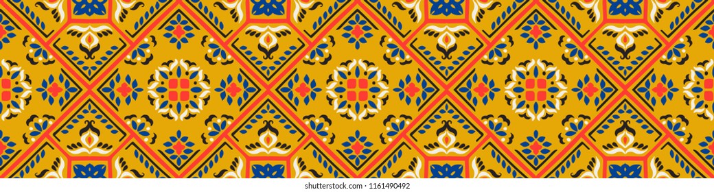 Talavera pattern.  Azulejos portugal. Turkish ornament. Moroccan tile mosaic. Spanish porcelain. Ceramic tableware, folk print. Spanish pottery. Ethnic background. Mediterranean seamless  wallpaper.