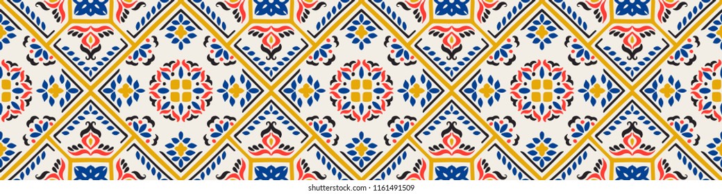 Talavera pattern.  Azulejos portugal. Turkish ornament. Moroccan tile mosaic. Spanish porcelain. Ceramic tableware, folk print. Spanish pottery. Ethnic background. Mediterranean seamless  wallpaper.
