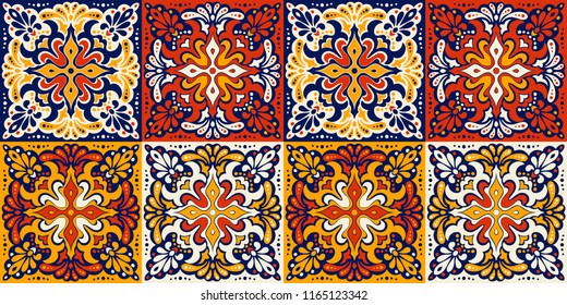 Talavera pattern.  Azulejos portugal. Turkish ornament. Moroccan tile mosaic. Spanish porcelain. Ceramic tableware, folk print. Spanish pottery. Ethnic background. Mediterranean seamless  wallpaper.