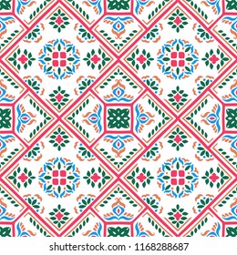 Talavera pattern.  Azulejos portugal. Turkish ornament. Moroccan tile mosaic. Spanish porcelain. Ceramic tableware, folk print. Spanish pottery. Ethnic background. Mediterranean seamless  wallpaper.