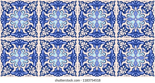 Talavera pattern.  Azulejos portugal. Turkish ornament. Moroccan tile mosaic. Spanish porcelain. Ceramic tableware, folk print. Spanish pottery. Ethnic background. Mediterranean seamless  wallpaper.