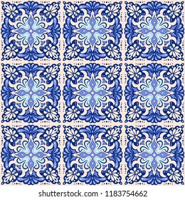 Talavera pattern.  Azulejos portugal. Turkish ornament. Moroccan tile mosaic. Spanish porcelain. Ceramic tableware, folk print. Spanish pottery. Ethnic background. Mediterranean seamless  wallpaper.