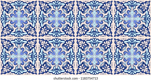 Talavera pattern.  Azulejos portugal. Turkish ornament. Moroccan tile mosaic. Spanish porcelain. Ceramic tableware, folk print. Spanish pottery. Ethnic background. Mediterranean seamless  wallpaper.
