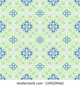 Talavera pattern.  Azulejos portugal. Turkish ornament. Moroccan tile mosaic. Spanish porcelain. Ceramic tableware, folk print. Spanish pottery. Ethnic background. Mediterranean seamless  wallpaper.