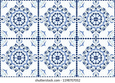 Talavera pattern.  Azulejos portugal. Turkish ornament. Moroccan tile mosaic. Spanish porcelain. Ceramic tableware, folk print. Spanish pottery. Ethnic background. Mediterranean seamless  wallpaper.