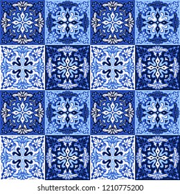 Talavera pattern.  Azulejos portugal. Turkish ornament. Moroccan tile mosaic. Spanish porcelain. Ceramic tableware, folk print. Spanish pottery. Ethnic background. Mediterranean seamless  wallpaper.