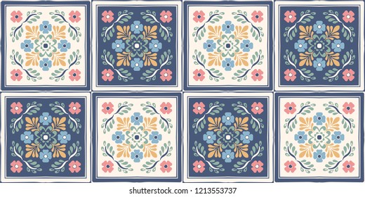 Talavera pattern. Azulejos portugal. Turkish ornament. Moroccan tile mosaic. Spanish porcelain. Ceramic tableware, folk print. Spanish pottery. Ethnic background. Mediterranean seamless wallpaper.