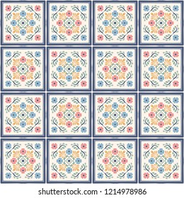 Talavera pattern. Azulejos portugal. Turkish ornament. Moroccan tile mosaic. Spanish porcelain. Ceramic tableware, folk print. Spanish pottery. Ethnic background. Mediterranean seamless wallpaper.
