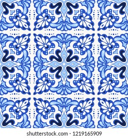 Talavera pattern. Azulejos portugal. Turkish ornament. Moroccan tile mosaic. Spanish porcelain. Ceramic tableware, folk print. Spanish pottery. Ethnic background. Mediterranean seamless wallpaper.