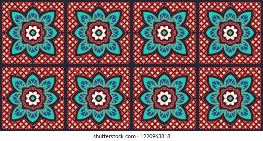 Talavera pattern. Azulejos portugal. Turkish ornament. Moroccan tile mosaic. Spanish porcelain. Ceramic tableware, folk print. Spanish pottery. Ethnic background. Mediterranean seamless wallpaper.