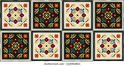 Talavera pattern. Azulejos portugal. Turkish ornament. Moroccan tile mosaic. Spanish porcelain. Ceramic tableware, folk print. Spanish pottery. Ethnic background. Mediterranean seamless wallpaper.