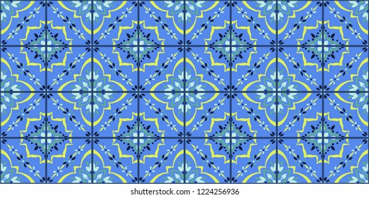 Talavera pattern. Azulejos portugal. Turkish ornament. Moroccan tile mosaic. Spanish porcelain. Ceramic tableware, folk print. Spanish pottery. Ethnic background. Mediterranean seamless wallpaper.