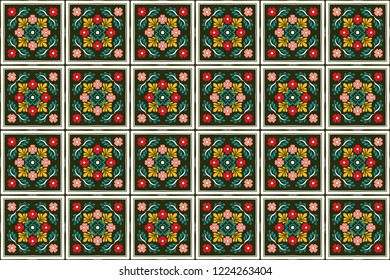Talavera pattern. Azulejos portugal. Turkish ornament. Moroccan tile mosaic. Spanish porcelain. Ceramic tableware, folk print. Spanish pottery. Ethnic background. Mediterranean seamless wallpaper.