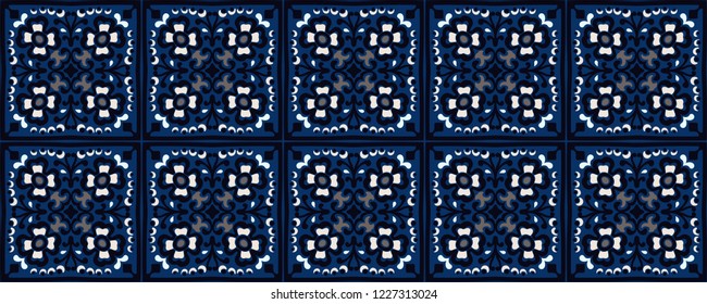 Talavera pattern. Azulejos portugal. Turkish ornament. Moroccan tile mosaic. Spanish porcelain. Ceramic tableware, folk print. Spanish pottery. Ethnic background. Mediterranean seamless wallpaper.