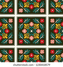 Talavera pattern. Azulejos portugal. Turkish ornament. Moroccan tile mosaic. Spanish porcelain. Ceramic tableware, folk print. Spanish pottery. Ethnic background. Mediterranean seamless wallpaper.