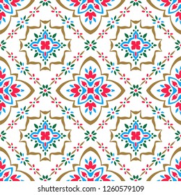 Talavera pattern.  Azulejos portugal. Turkish ornament. Moroccan tile mosaic. Spanish porcelain. Ceramic tableware, folk print. Spanish pottery. Ethnic background. Mediterranean seamless  wallpaper.