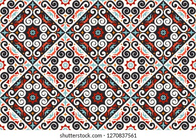 Talavera pattern. Azulejos portugal. Turkish ornament. Moroccan tile mosaic. Spanish porcelain. Ceramic tableware, folk print. Asian pottery. Ethnic background. Mediterranean  wallpaper. Art Deco.