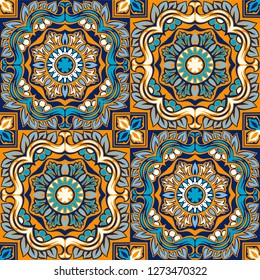 Talavera pattern. Azulejos portugal. Turkish ornament. Moroccan tile mosaic. Spanish porcelain. Ceramic tableware, folk print. Asian pottery. Ethnic background. Mediterranean wallpaper. Art Deco.