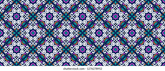 Talavera pattern. Azulejos portugal. Turkish ornament. Moroccan tile mosaic. Spanish porcelain. Ceramic tableware, folk print. Asian pottery. Ethnic background. Mediterranean  wallpaper. Art Deco.