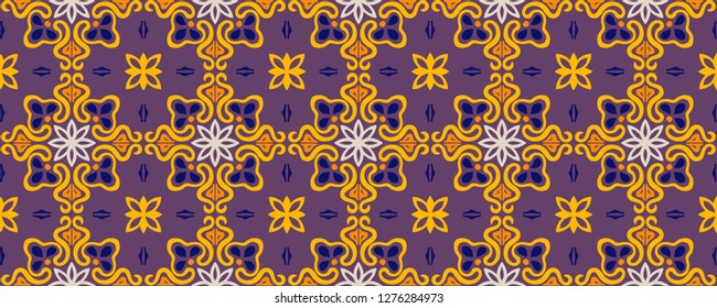 Talavera pattern. Azulejos portugal. Turkish ornament. Moroccan tile mosaic. Spanish porcelain. Ceramic tableware, folk print. Asian pottery. Ethnic background. Mediterranean seamless wallpaper.
