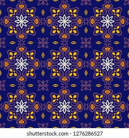 Talavera pattern. Azulejos portugal. Turkish ornament. Moroccan tile mosaic. Spanish porcelain. Ceramic tableware, folk print. Asian pottery. Ethnic background. Mediterranean seamless wallpaper.