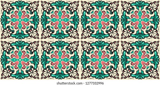 Talavera pattern.  Azulejos portugal. Turkish ornament. Moroccan tile mosaic. Spanish porcelain. Ceramic tableware, folk print. Spanish pottery. Ethnic background. Mediterranean seamless  wallpaper.