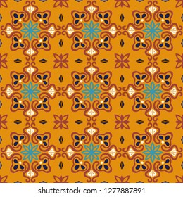 Talavera pattern. Azulejos portugal. Turkish ornament. Moroccan tile mosaic. Spanish porcelain. Ceramic tableware, folk print. Asian pottery. Ethnic background. Mediterranean seamless wallpaper.