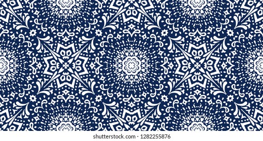 Talavera pattern. Azulejos portugal. Turkish ornament. Moroccan tile mosaic. Spanish porcelain. Ceramic tableware, folk print. Asian pottery. Ethnic background. Mediterranean  wallpaper. Art Deco.