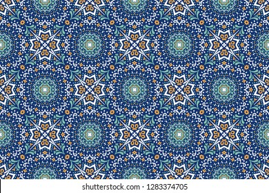 Talavera pattern. Azulejos portugal. Turkish ornament. Moroccan tile mosaic. Spanish porcelain. Ceramic tableware, folk print. Asian pottery. Ethnic background. Mediterranean  wallpaper. Art Deco.