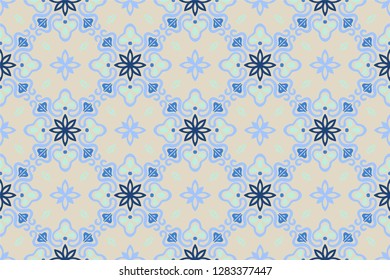 Talavera pattern. Azulejos portugal. Turkish ornament. Moroccan tile mosaic. Spanish porcelain. Ceramic tableware, folk print. Asian pottery. Ethnic background. Mediterranean seamless wallpaper.
