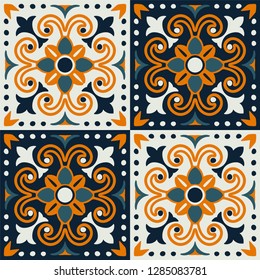 	
Talavera pattern. Azulejos portugal. Turkish ornament. Moroccan tile mosaic. Spanish porcelain. Ceramic tableware, folk print. Asian pottery. Ethnic background. Mediterranean wallpaper. Art Deco.