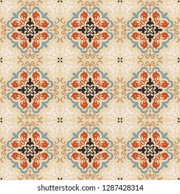 Talavera pattern. Azulejos portugal. Turkish ornament. Moroccan tile mosaic. Spanish porcelain. Ceramic tableware, folk print. Asian pottery. Ethnic background. Mediterranean wallpaper. Art Deco.
