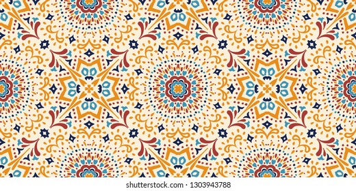 Talavera pattern. Azulejos portugal. Turkish ornament. Moroccan tile mosaic. Spanish porcelain. Ceramic tableware, folk print. Asian pottery. Ethnic background. Mediterranean seamless wallpaper.