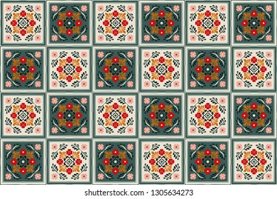 Talavera pattern. Azulejos portugal. Turkish ornament. Moroccan tile mosaic. Spanish porcelain. Ceramic tableware, folk print. Spanish pottery. Ethnic background. Mediterranean seamless wallpaper.