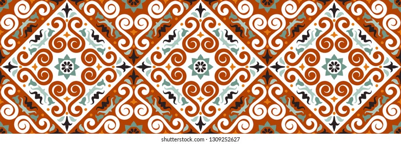 Talavera pattern. Azulejos portugal. Turkish ornament. Moroccan tile mosaic. Spanish porcelain. Ceramic tableware, folk print. Asian pottery. Ethnic background. Mediterranean  wallpaper. Art Deco.