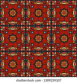 Talavera pattern. Azulejos portugal. Turkish ornament. Moroccan tile mosaic. Spanish porcelain. Ceramic tableware, folk print. Asian pottery. Ethnic background. Mediterranean  wallpaper. Art Deco.