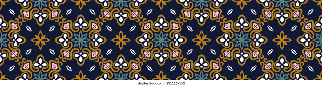 Talavera pattern. Azulejos portugal. Turkish ornament. Moroccan tile mosaic. Spanish porcelain. Ceramic tableware, folk print. Asian pottery. Ethnic background. Mediterranean seamless wallpaper.