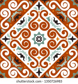 Talavera pattern. Azulejos portugal. Turkish ornament. Moroccan tile mosaic. Spanish porcelain. Ceramic tableware, folk print. Asian pottery. Ethnic background. Mediterranean  wallpaper. Art Deco.