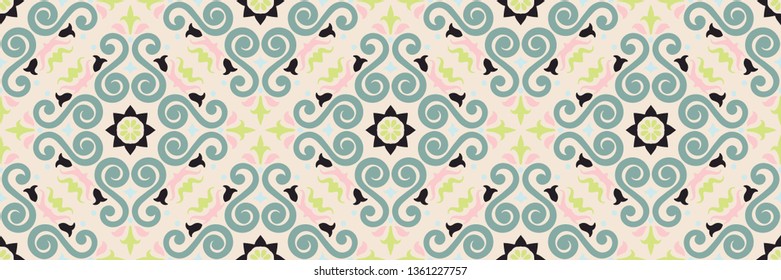 Talavera pattern. Azulejos portugal. Turkish ornament. Moroccan tile mosaic. Spanish porcelain. Ceramic tableware, folk print. Asian pottery. Ethnic background. Mediterranean  wallpaper. Art Deco.