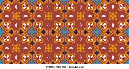 Talavera pattern. Azulejos portugal. Turkish ornament. Moroccan tile mosaic. Spanish porcelain. Ceramic tableware, folk print. Asian pottery. Ethnic background. Mediterranean seamless wallpaper.