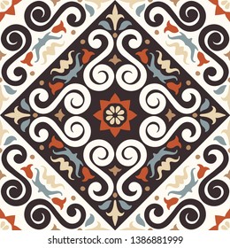 Talavera pattern. Azulejos portugal. Turkish ornament. Moroccan tile mosaic. Spanish porcelain. Ceramic tableware, folk print. Asian pottery. Ethnic background. Mediterranean  wallpaper. Art Deco.