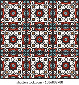 Talavera pattern. Azulejos portugal. Turkish ornament. Moroccan tile mosaic. Spanish porcelain. Ceramic tableware, folk print. Asian pottery. Ethnic background. Mediterranean  wallpaper. Art Deco.